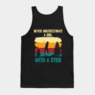 Never Underestimate a Girl with a Stick Funny Golf Women Tank Top